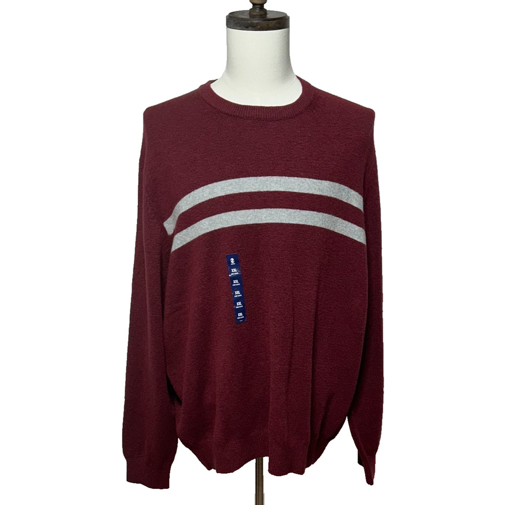 Izod Sweater Mens‎ XXL Maroon Red Gray Crew Neck Pullover Stretch 3% NWT
